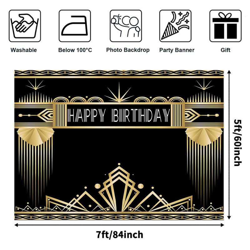 Avezano 7x5ft Great Gatsby Theme Birthday Party Backdrop Roaring 20s Retro 1920s Photo Booth Backdrop for Adults Birthday Party Decorations The Great Gatsby Theme Bday Parties Photoshoot Background - Image 2